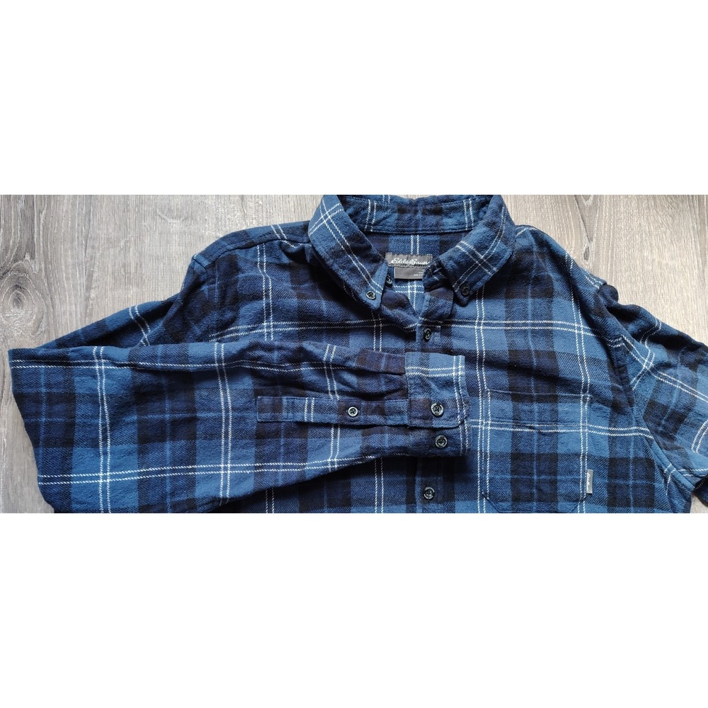 Eddie Bauer Shirt Men L Blue‎ Plaid Outdoors Hiking Hunting Button Down Cotton